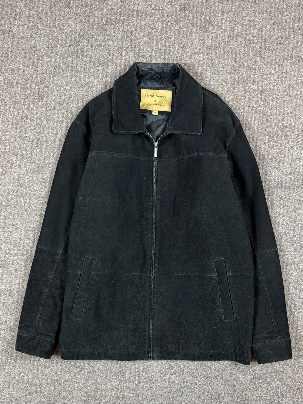 Vintage Black Suede Leather Full Zip Harrington Jacket Men’s Medium Lightweight